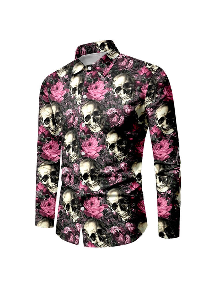 Men's Skull and Rose Print Halloween Party Shirt