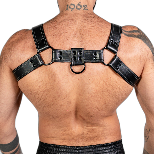 ruff GEAR RAW Leather Bulldog Harness Black White
