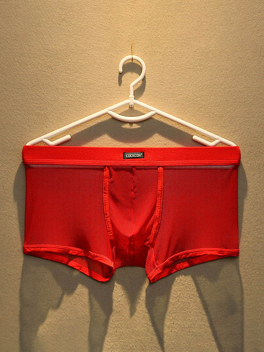 Men's Mesh Solid Color U-Convex Pouch Boxer Briefs