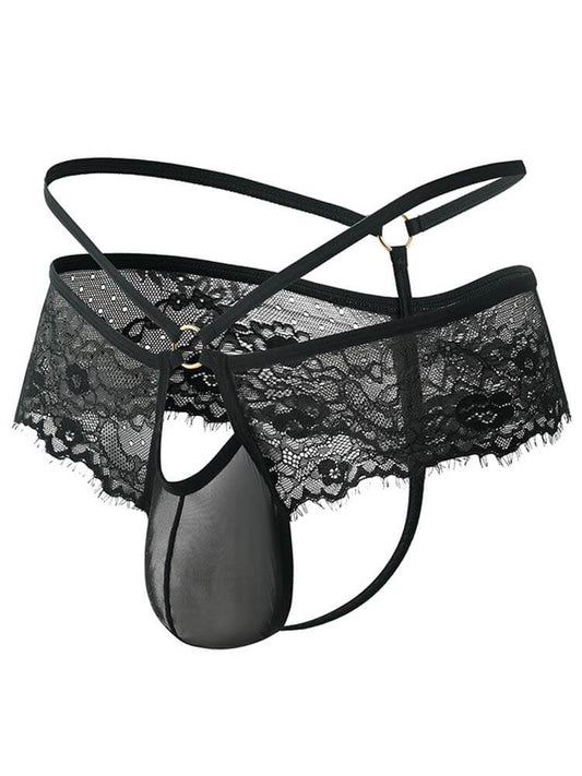 Men's Sexy Cutout Sheer Large Pouch Lace Briefs