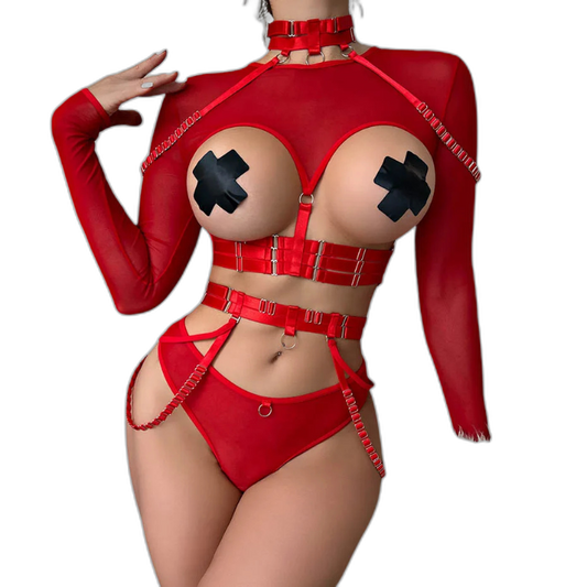 Unsubtle Temptress Bondage Bodysuit Set