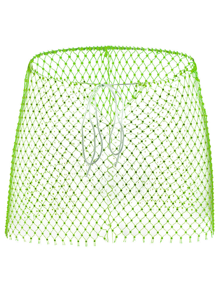 Men's Rhinestone See Through Fishing Net Cutout Nylon Vest Shorts Two Piece Set - Orange