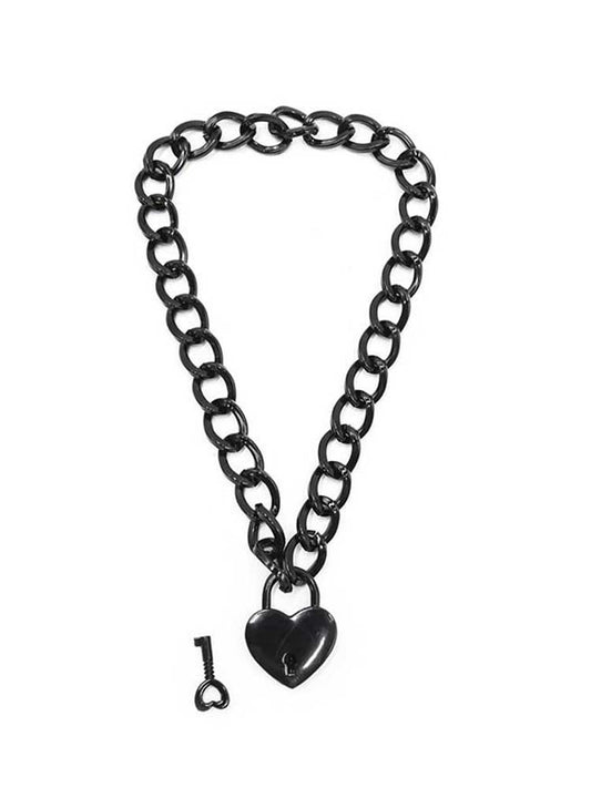 Heart-Shaped Lock Iron Chain Collar Necklace