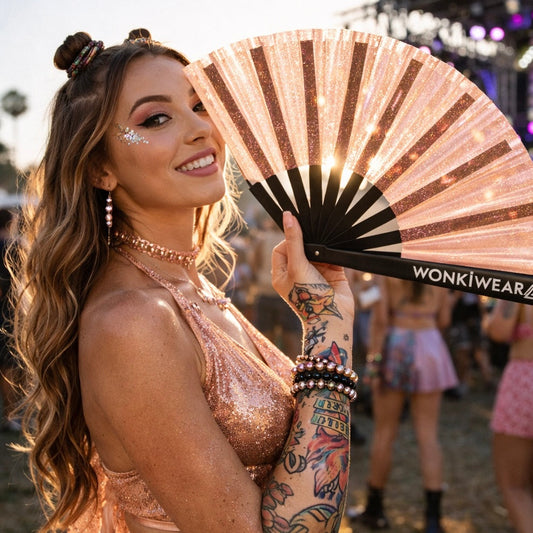 Transparent Peach Disco Glitter XL Festival Fan