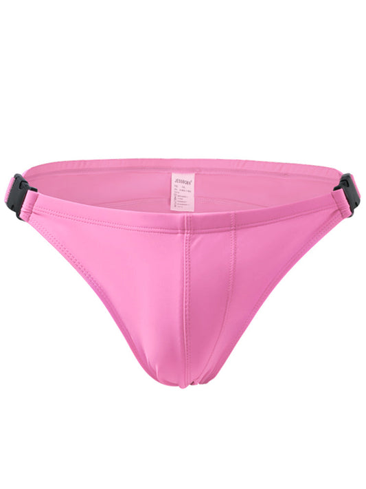 Men's Bilateral Double Buckle Solid Color Triangle Swim Bikini