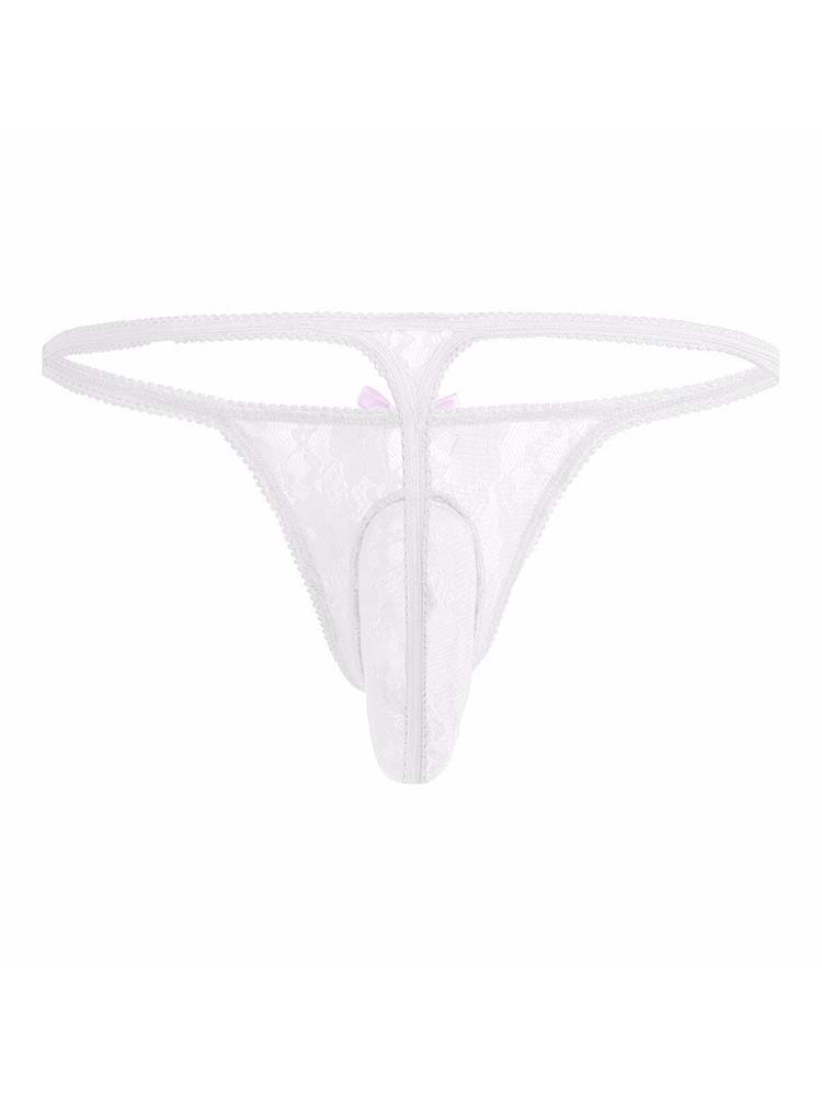 Sexy Bow Lace Solid Color Thong