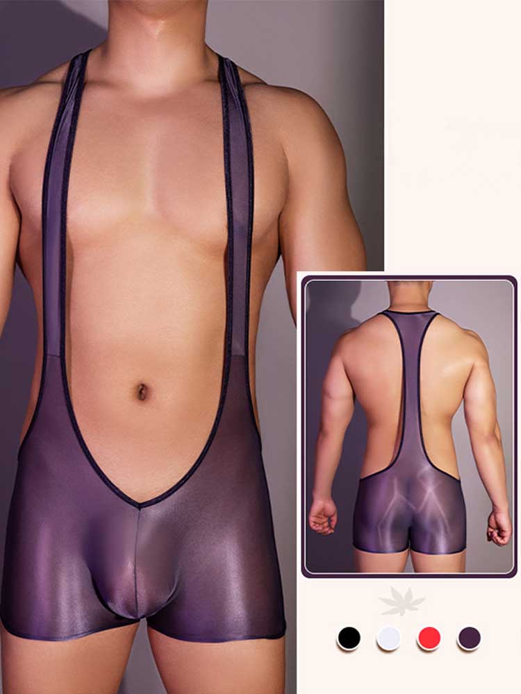 Men's U-Shaped Solid Color Strap Boxer Bodysuit