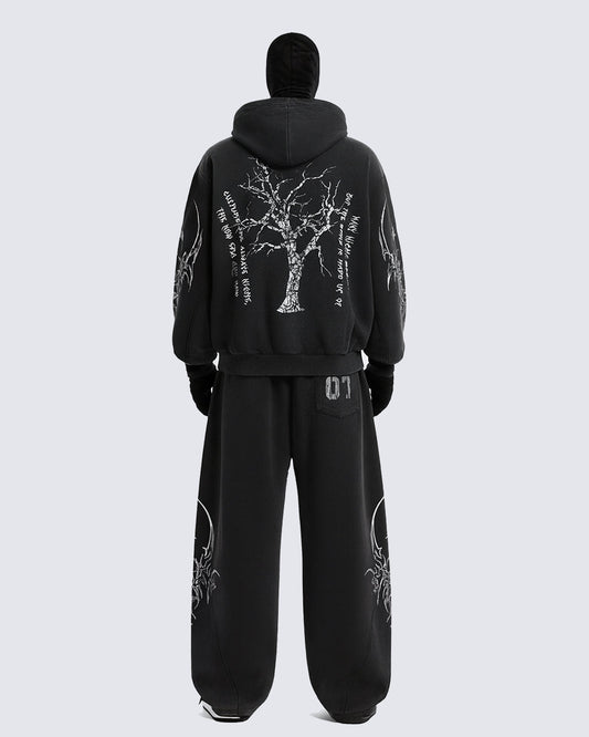 Gothic Print Loose Sports Casual Tracksuit
