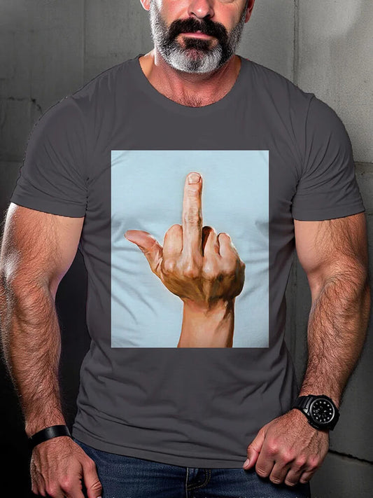 Men's Casual Middle Finger Hand Print Pride T-shirt