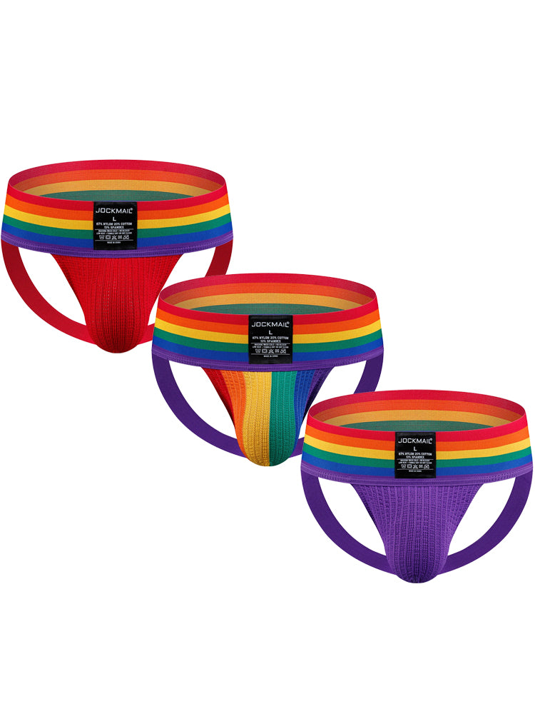 3 Pack Wide Belt Rainbow Pride Jockstrap