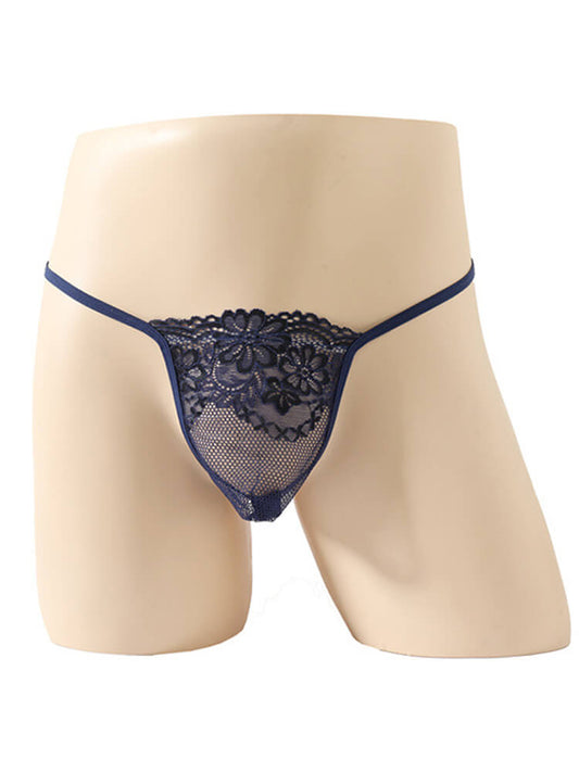 Men's Sexy Floral Embroidered Low-Rise Lace Thong