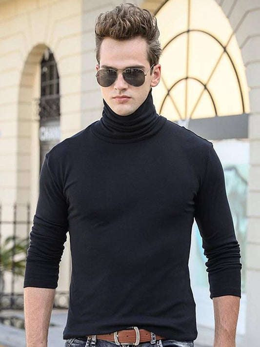 Men's Elastic Slim High Collar Solid Bottoming Shirt