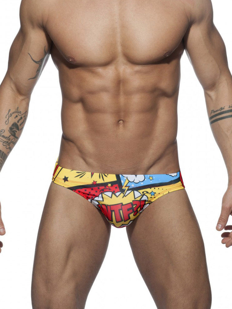Men's Fun Cartoon Print Swim Briefs With Cups