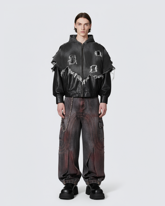 Red Fade 3D Panel Wide-Leg Denim Pants