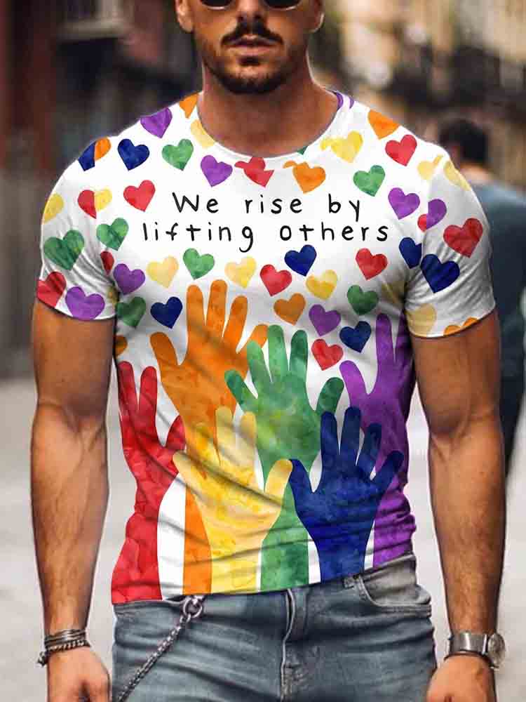Men's Letters Love Heart Rainbow Print T-shirt