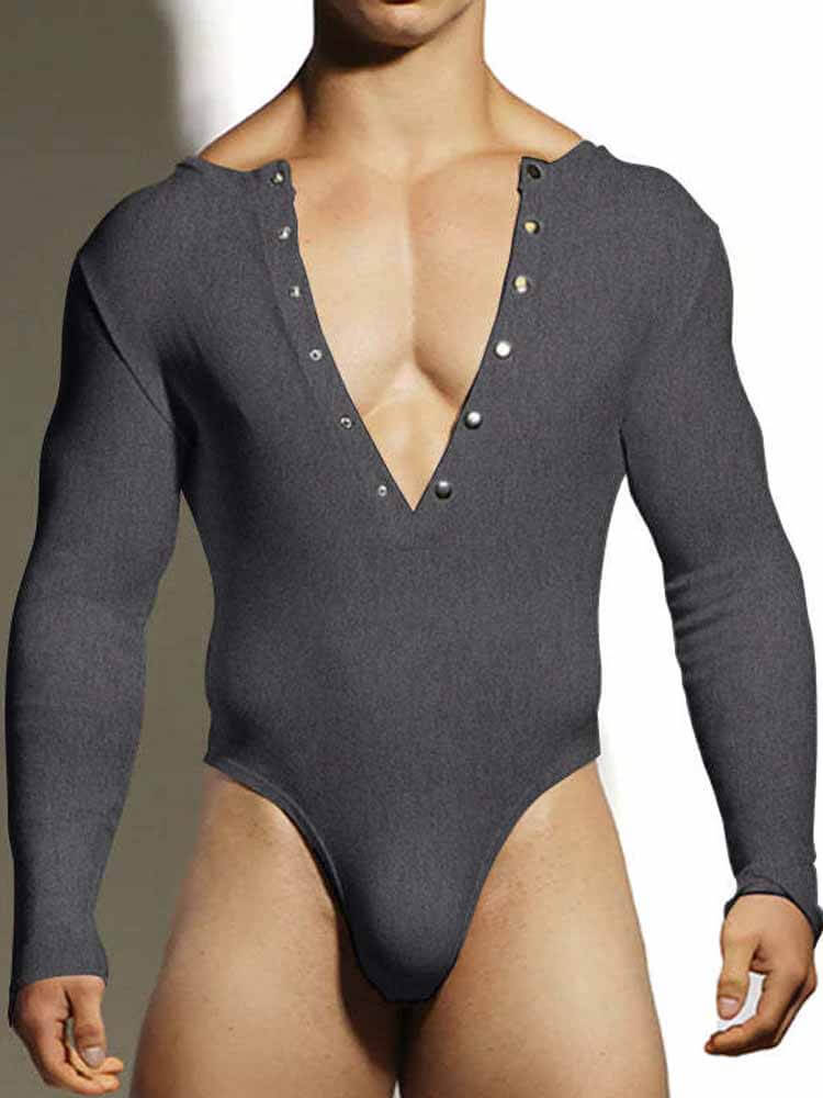 Men's Slim Stretch Long Sleeve Thong Bodysuit