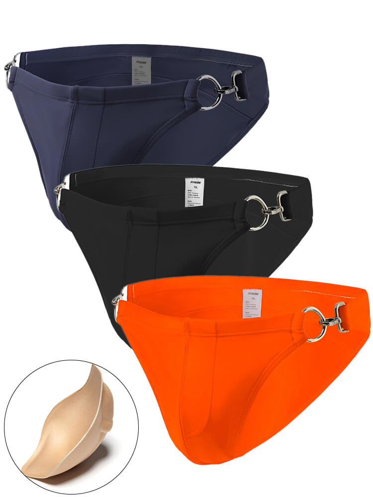 Men's Solid Color Metal Double Buckle Swim Bikini