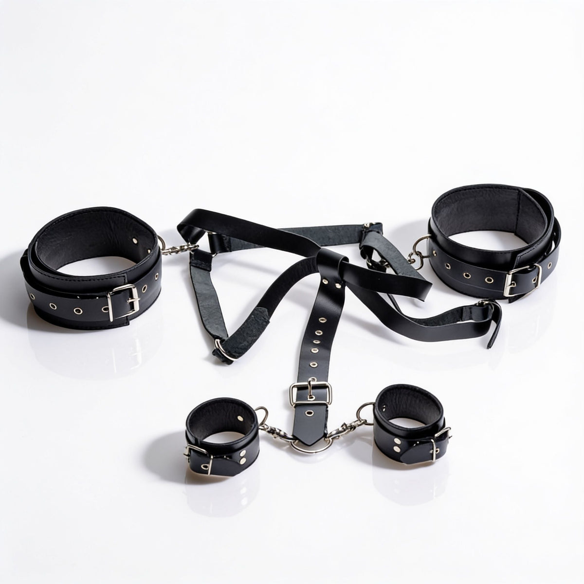 Premium Leather Thigh Harness with Wrist Cuffs