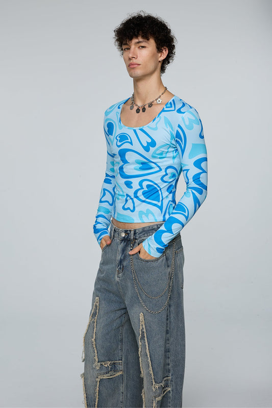 Aether Print Long Sleeve Crop Top