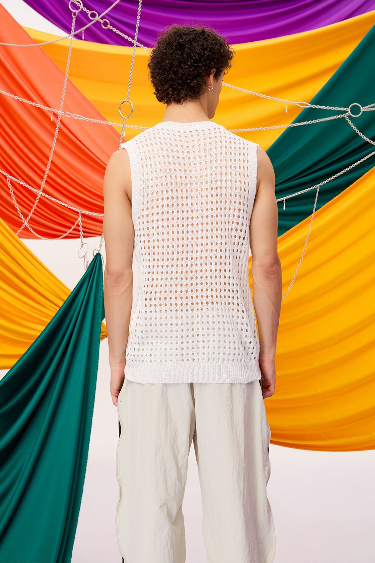 Air Drape Sleeveless Fishnet Knit Top