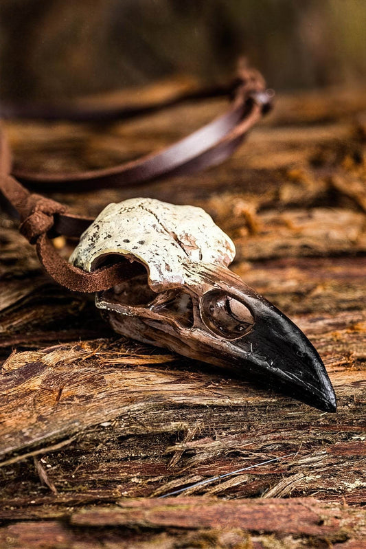 Gothic Raven Skull Pendant Necklace