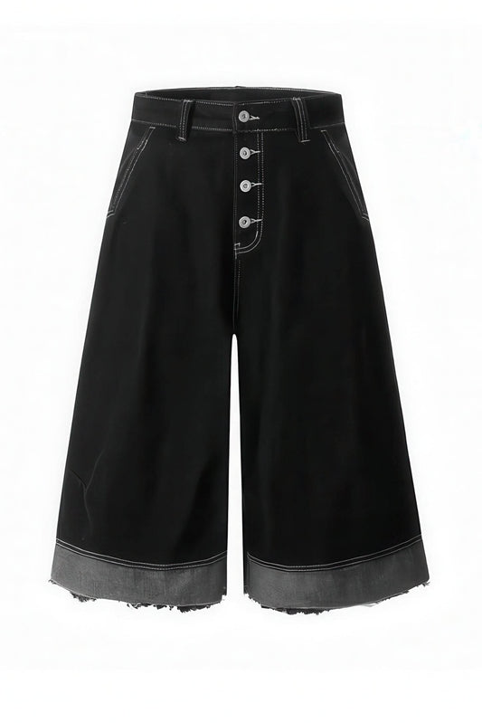 Button-Fly Cropped Jeans - Streetwear Washed Wide Leg Pants