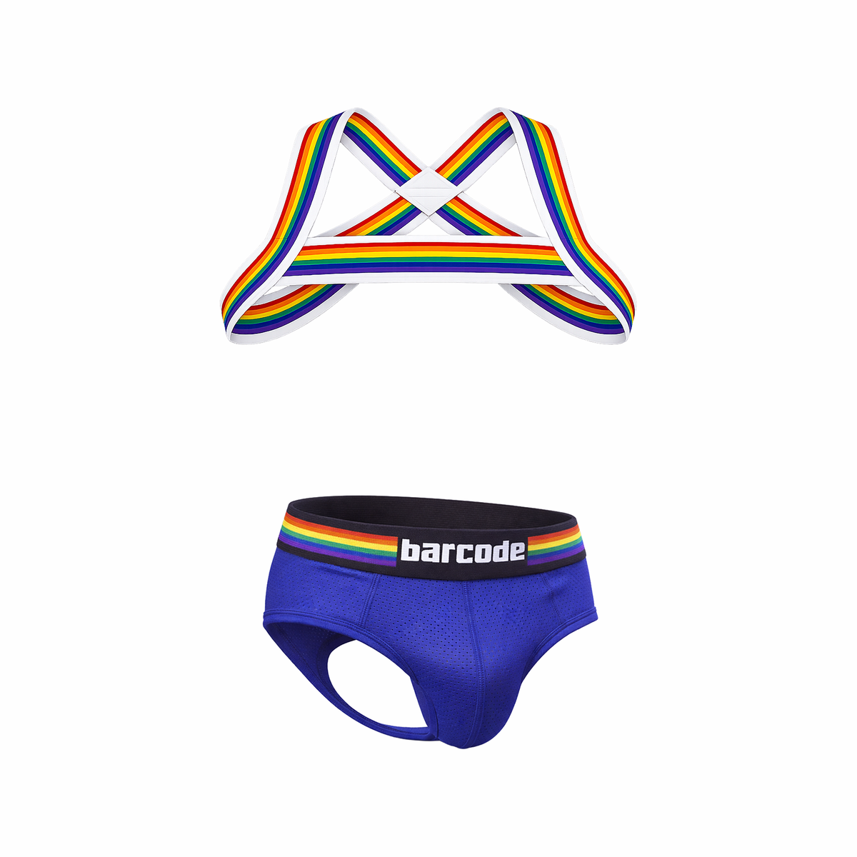 Barcode Berlin Multipack 1x Backless Brief Pride Royal + 1x Pride Harness White