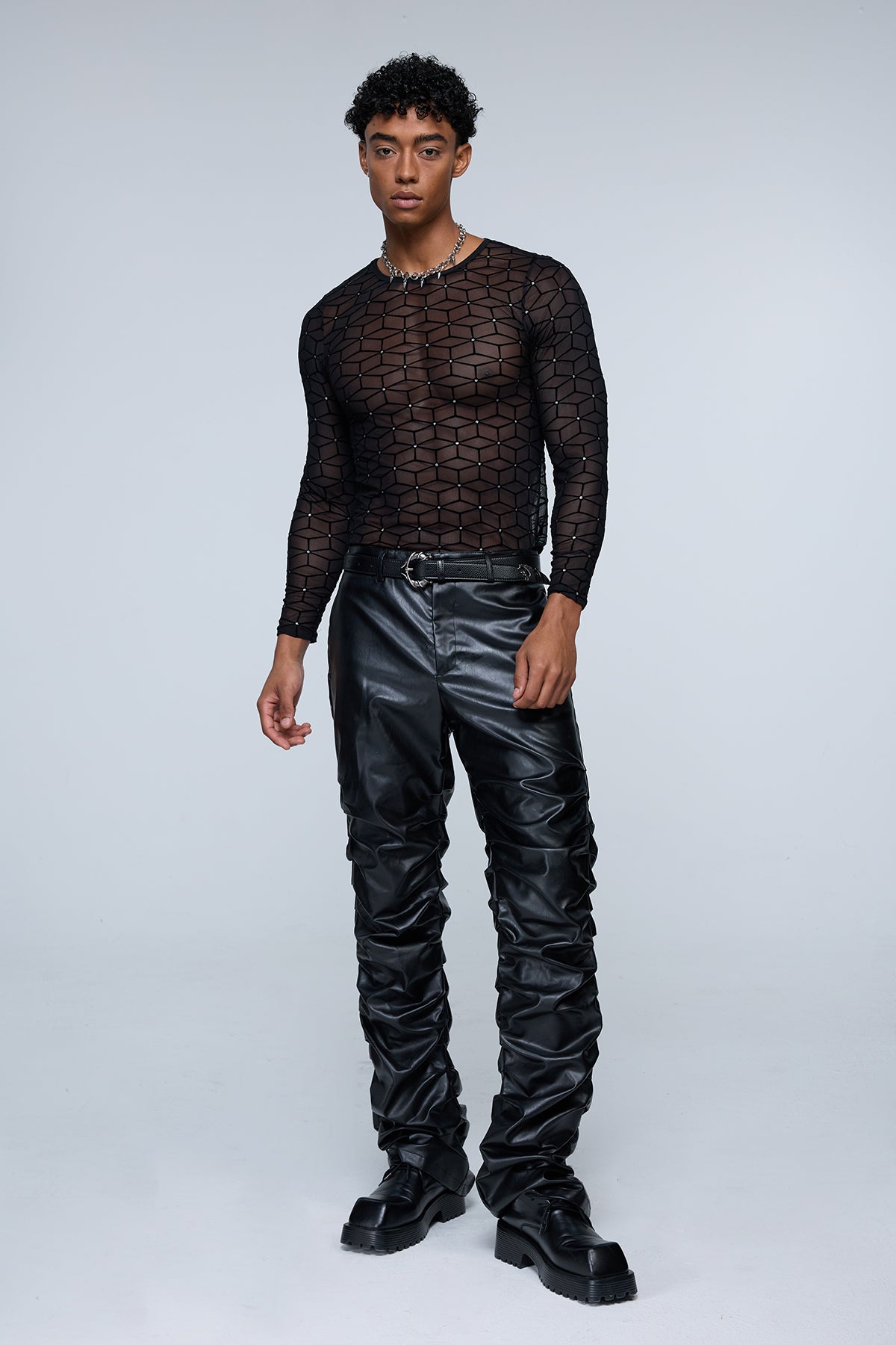 Binary Layer Leather Straight Ruched Pants