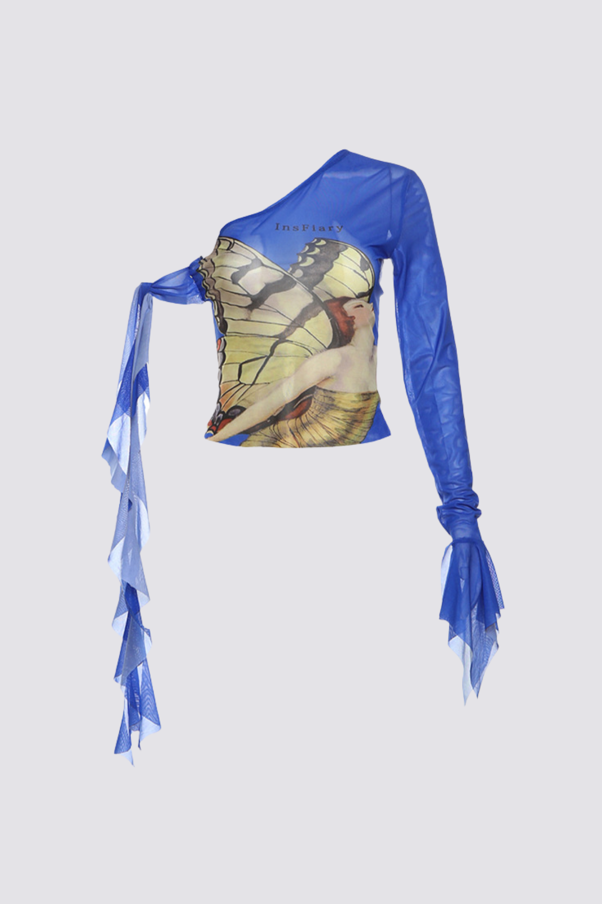 Binary Motif One Shoulder Print Top