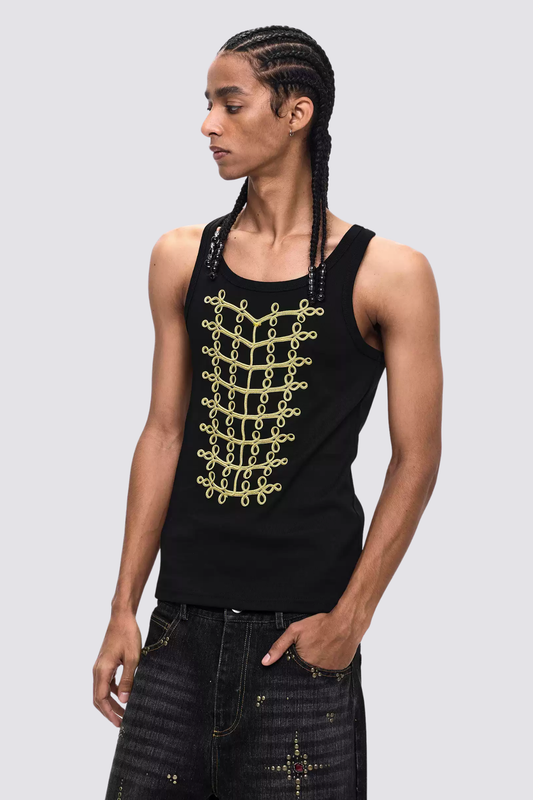 Black Ground Embroidery Tank Top