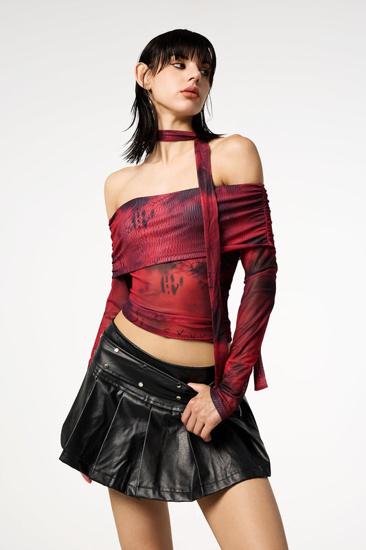 Bloody Rose Off Shoulder Dye Mesh Top