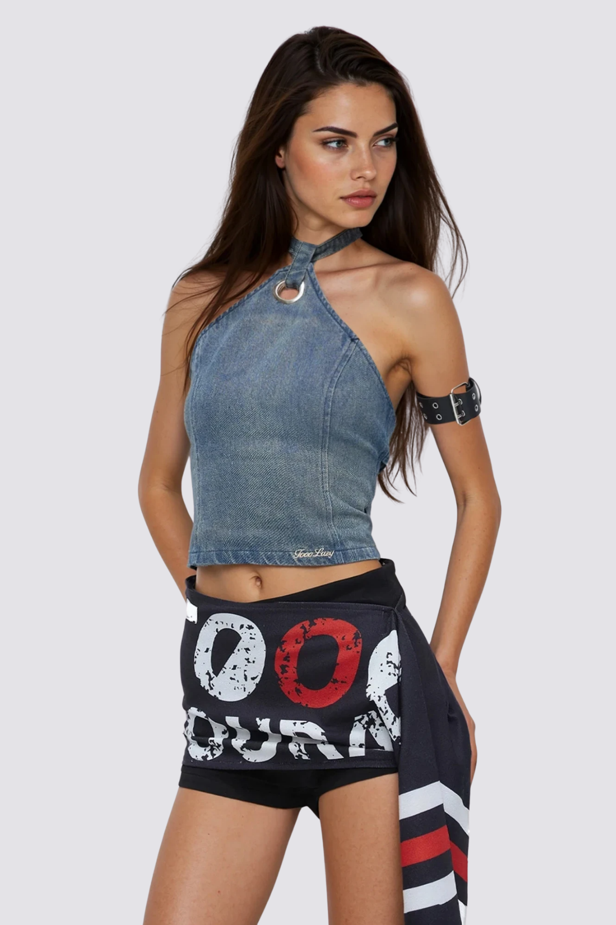 Bold Cuff Denim Halter Neck Top