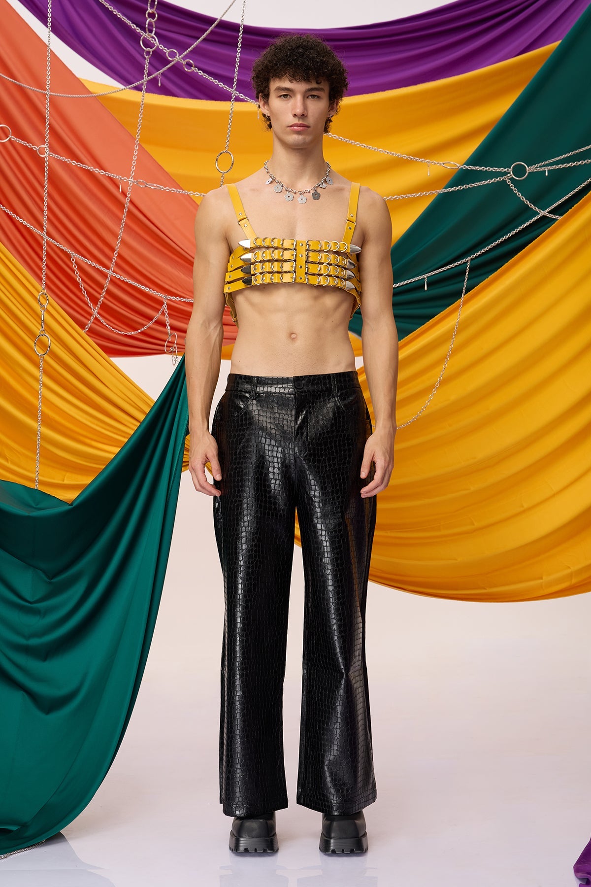 Bound Link Leather Harness Top Yellow