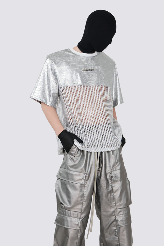 Burn Shell Leather Splicing Cutout Top