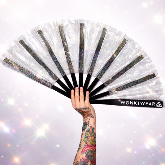 Transparent Clear Disco Glitter XL Festival Fan
