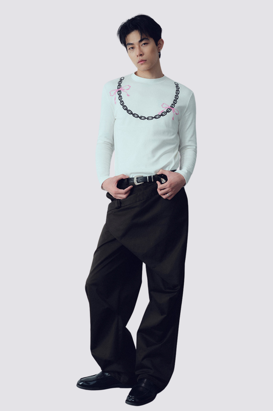 Calm Symbol Bow Print Long Sleeve Top White