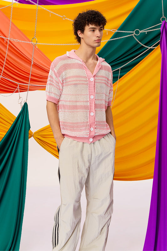 Calm Weaving Stripe Knit Shirt Pink