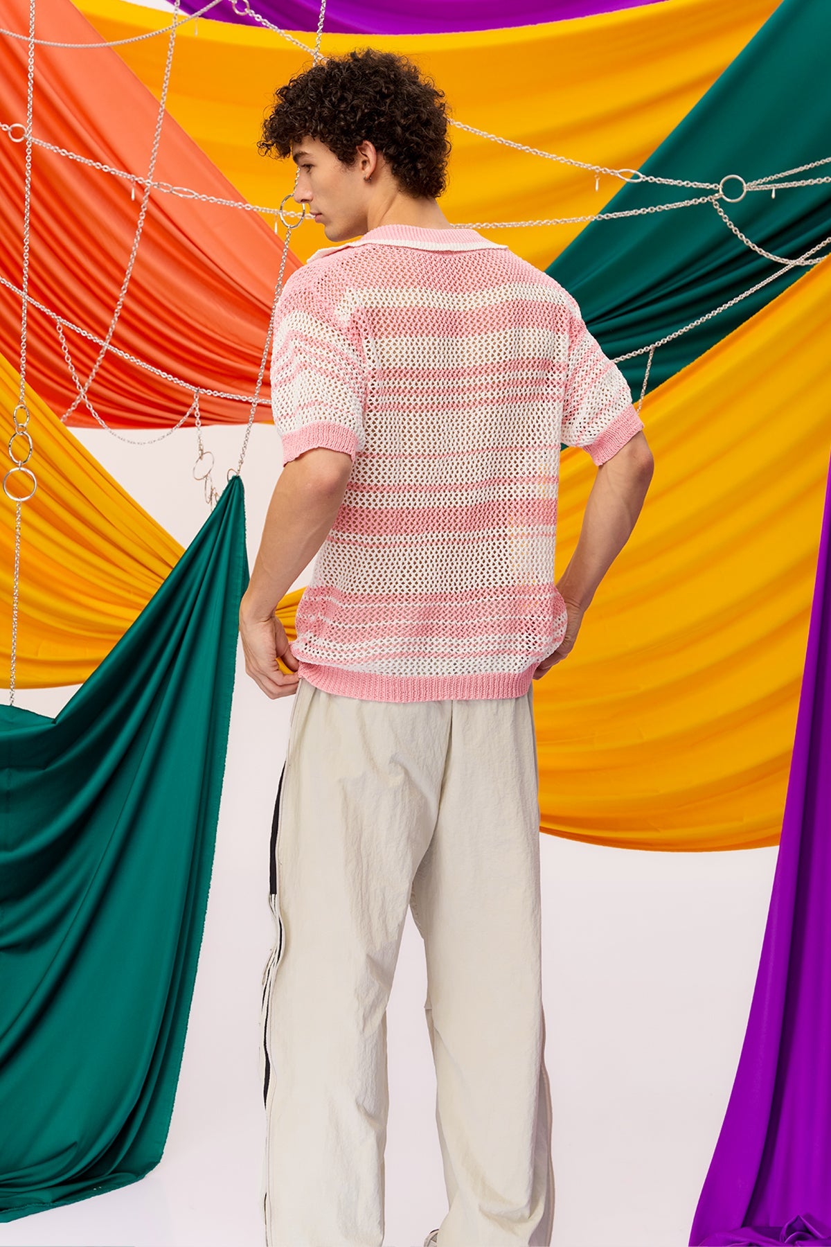 Calm Weaving Stripe Knit Shirt Pink