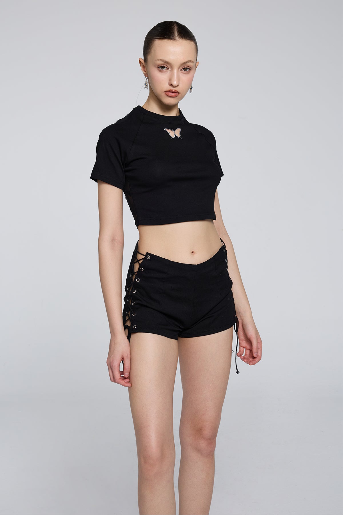 Carbon Weave Mesh Butterfly Crop Top