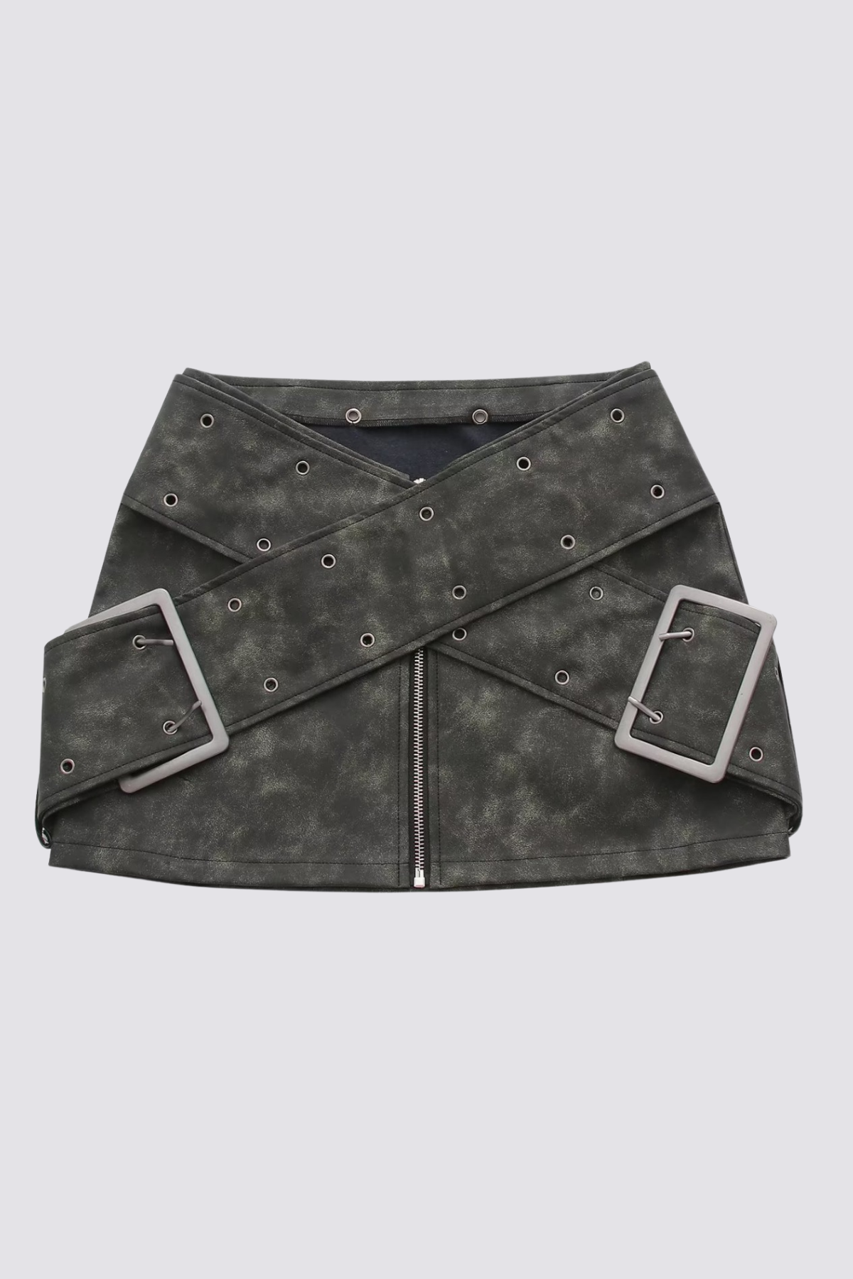 Chain Grip Eyelet Leather Mini Skirt