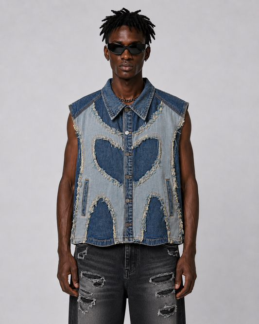 Distressed Patchwork Denim Vest