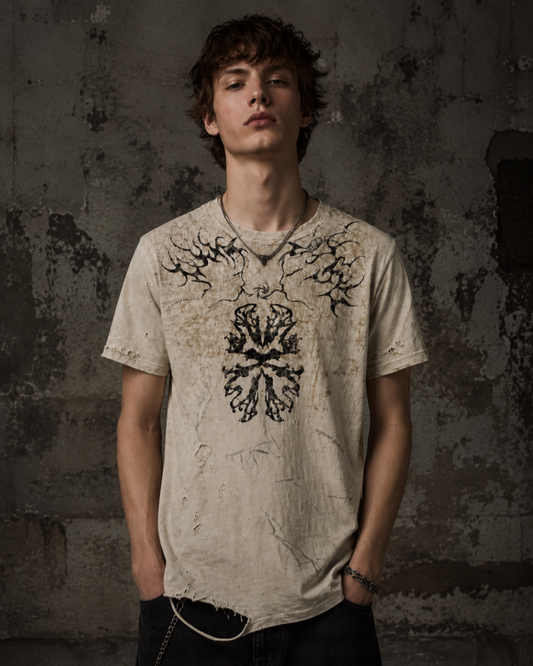 Vintage Washed Distressed Design Printed T-Shirt