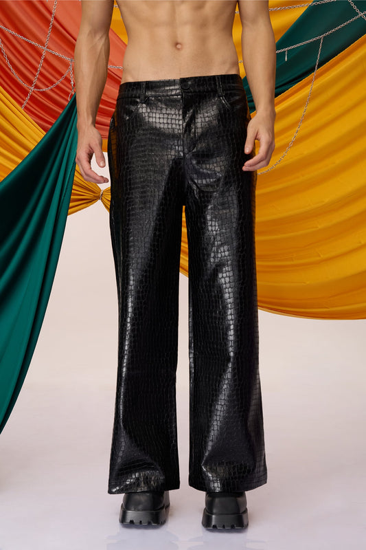 Clear Stride Punk Leather Straight Pants