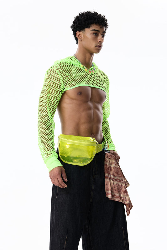 Clear Mist Long Sleeve Hooded Crop Top With Fanny Pack
