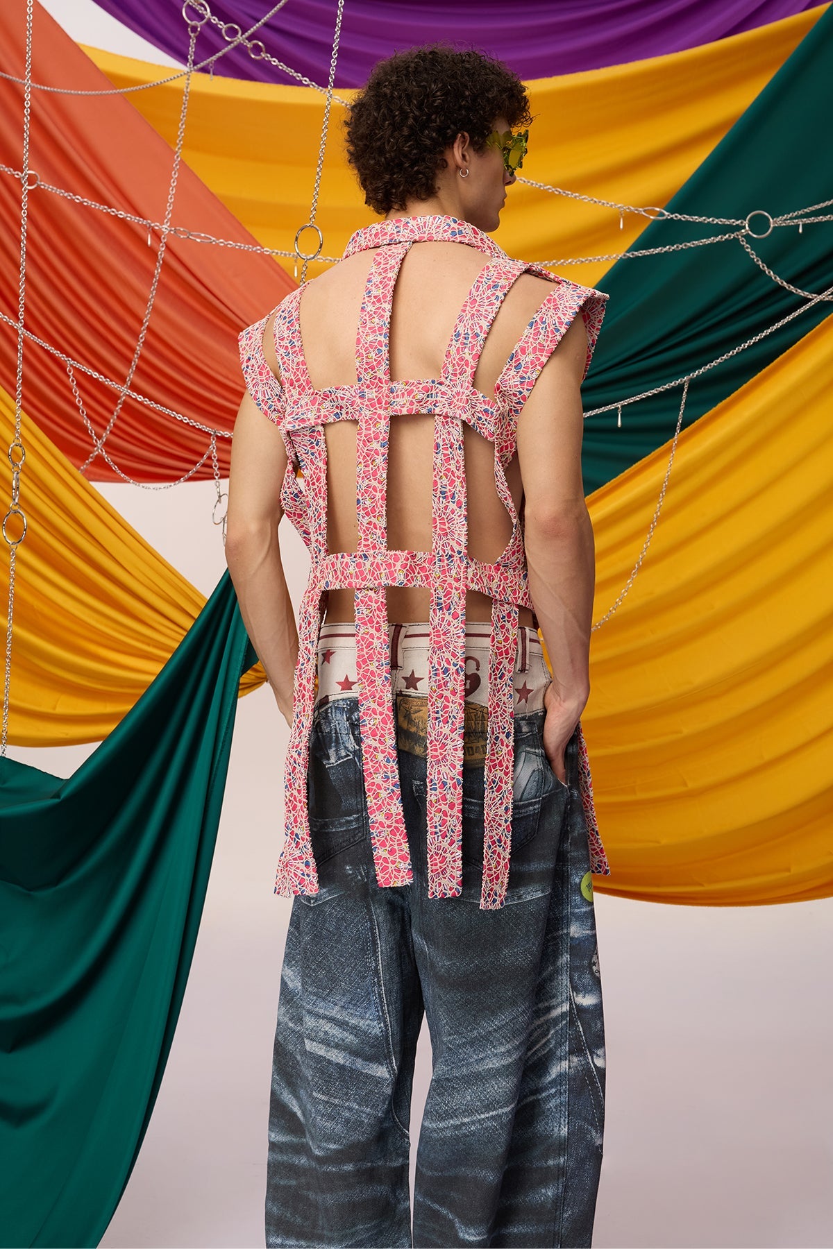 Color Surge Bow Cutout Embroidery Sleeveless Top