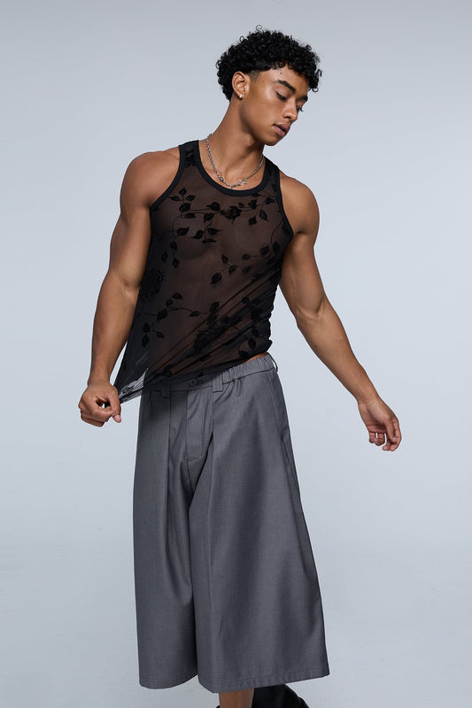 Complex Grid Rose Mesh Tank Top