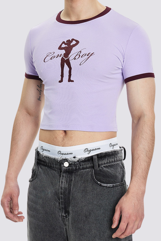 Cropped Outline Glitter Print Crop Top