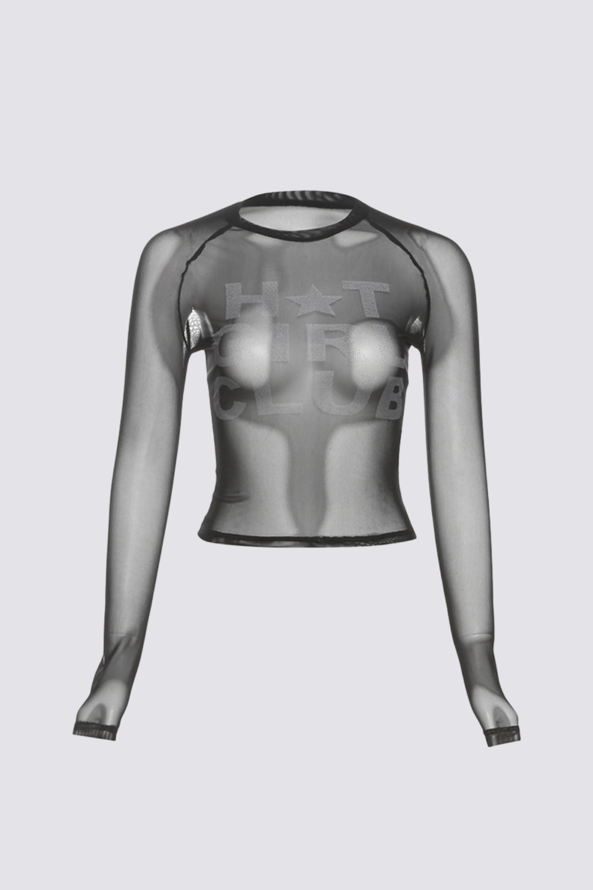 Cross Presence Long Sleeve Mesh Print Crop Top