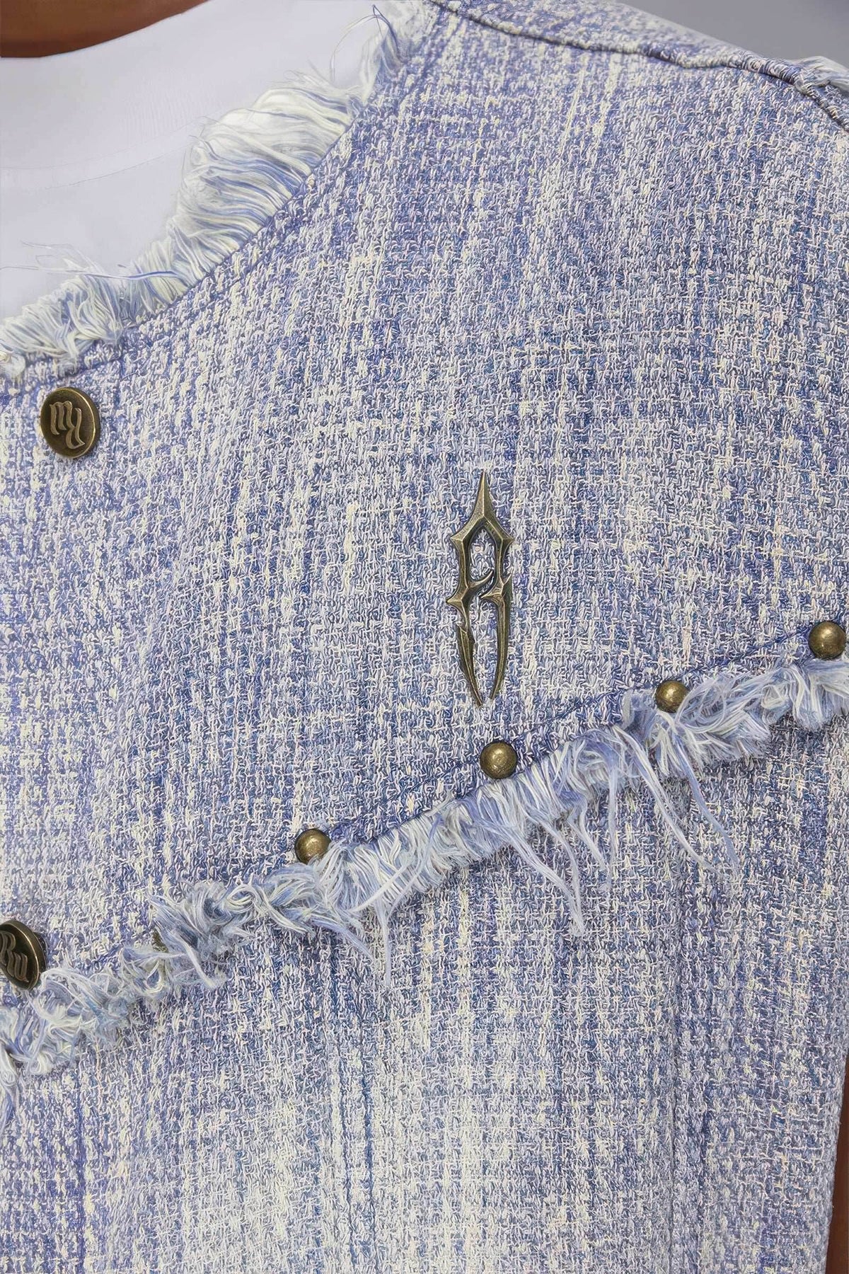 Distressed Denim Vest - Washed Rivet & Frayed Hem Design