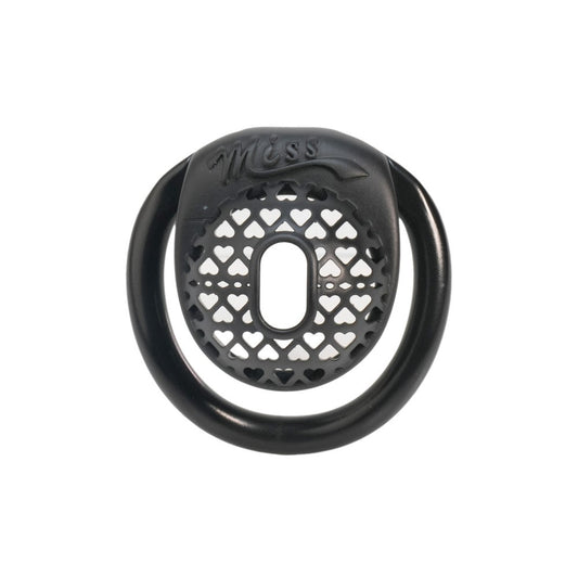 Miss Heart Lattice Ring Lock – Cute Heart Openwork Chastity Ring (Pink / Black)